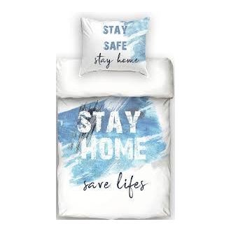   STAY HOME kék 3 részes pamutszatén ágyneműhuzat garnitúra