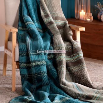   Biederlack Nordic Check - meleg pamut pléd türkiz-barna kockás 150x200cm