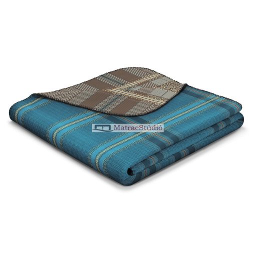 Biederlack Nordic Check - meleg pamut pléd türkiz-barna kockás 150x200cm
