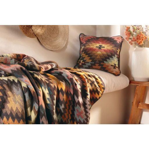 Biederlack NOMAD GLOW - meleg pamut pléd 150x200 cm + 1 db díszpárnahuzat 50x50 cm azték stílusú minta 
