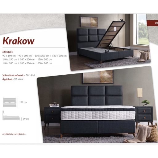KRAKOW kárpitos ágy  ágyneműtartóval 90x200 cm