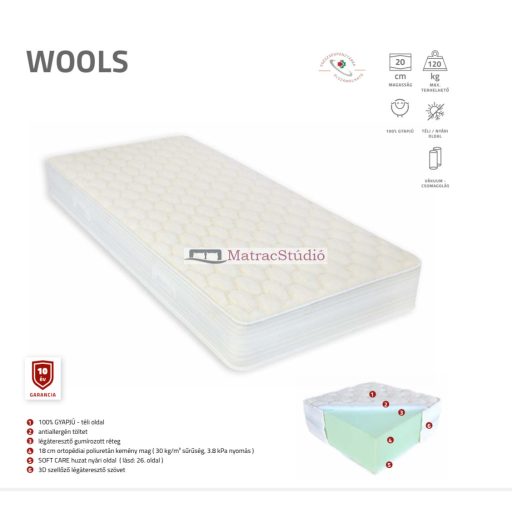 Best Dream Woo'ls vákuummatrac 90*200 cm 100% gyapjú fedőréteggel, téli/nyári oldallal
