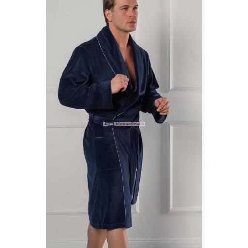 Belmanetti elegáns bársonyos velúr-pamut férfiköntös sálgallérral sötétkék színben