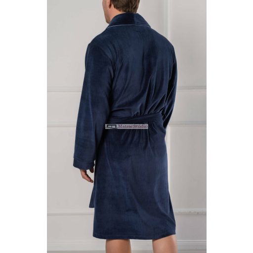 Belmanetti elegáns bársonyos velúr-pamut férfiköntös sálgallérral sötétkék színben