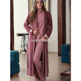   Belmanetti ZERMATT - női elegáns bambusz köntös mályvarózsaszín / ezüst szürke