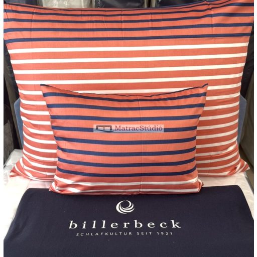 Billerbeck Bianka "Summer Strips" - 3 részes ágyneműhuzat garnitúra korallrózsaszín-tengerészkék-fehér csíkos 100% pamutszatén