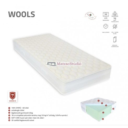 Best Dream Wool's vákuummatrac 100% gyapjú fedőréteggel 80*200 cm téli/nyári oldallal